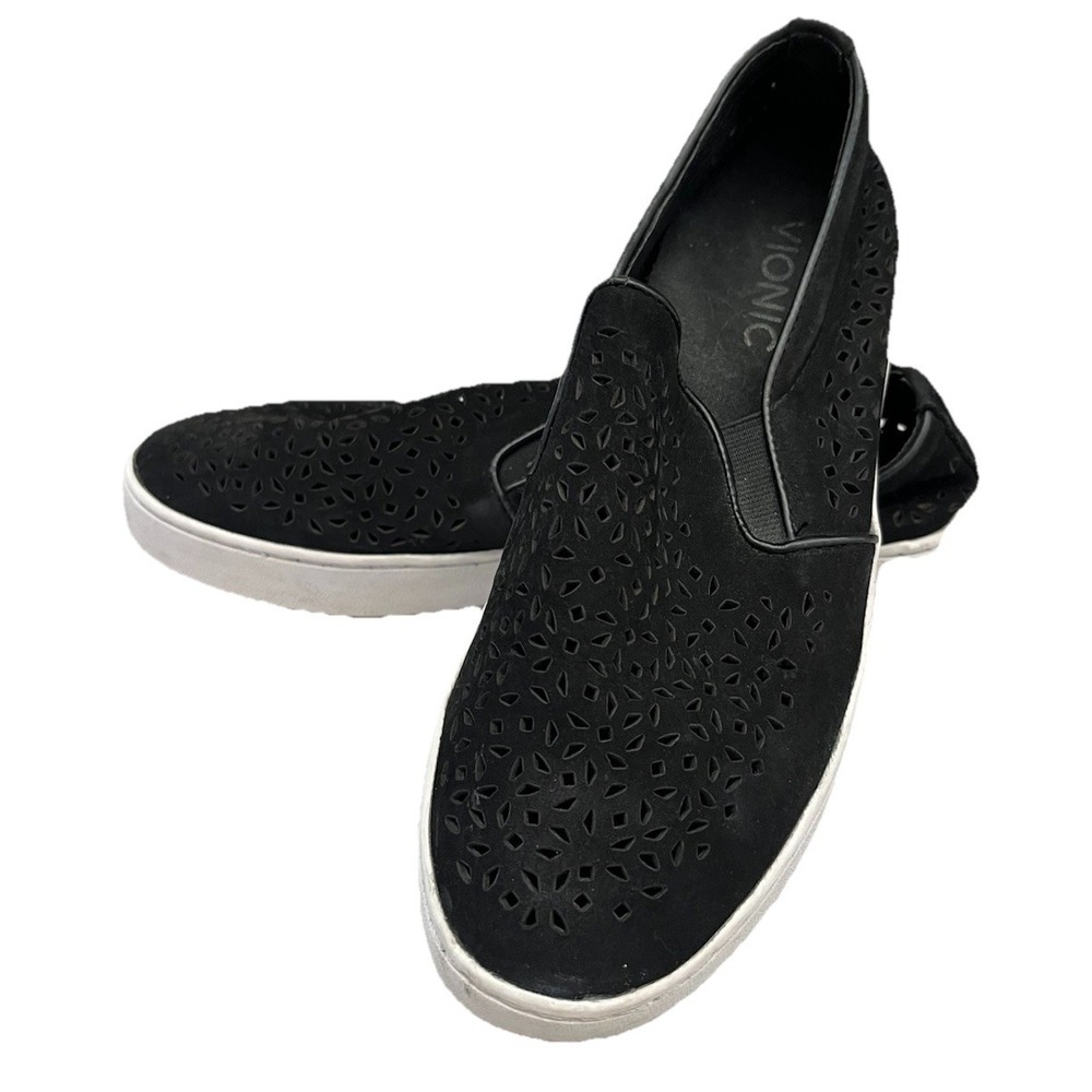 Vionic Women Black 356 Midi Perforated Slip On Nubuck Sneaker Comfort‎ Shoes 6